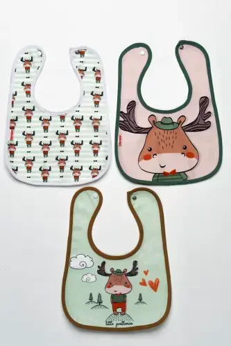 Deer Themed Square 3 Pieces Microfiber Bib in its own Box (Waterproof) Snapped - MAI PERLA (1)
