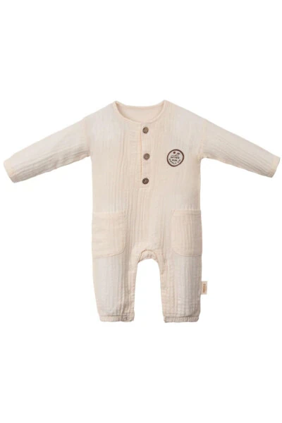 Deer Unisex Chaqaloq Muslin Romperi, Vanil Rang - Modazone