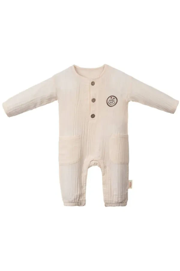 Deer Unisex Chaqaloq Muslin Romperi, Vanil Rang - 1