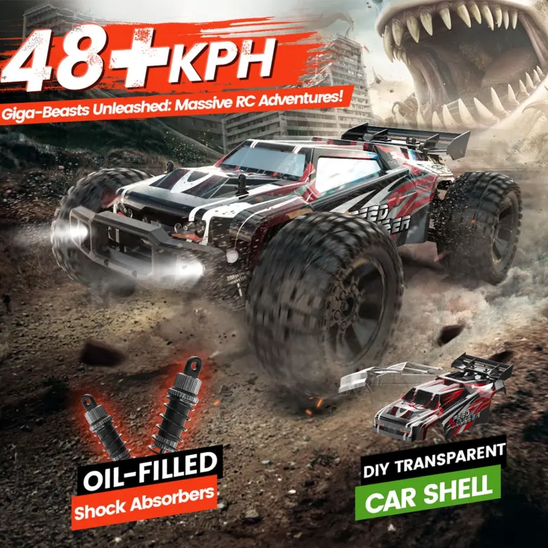 DEERC 9206E 1:10 масштаба RC машинки, 48+ км/ч хоббийный высокоскоростной радиоуправляемый автомобиль для взрослых и мальчиков, вседорожный 4WD 2.4 ГГц RC монстр-трак с 2 батареями для игры более 40 минут - 3