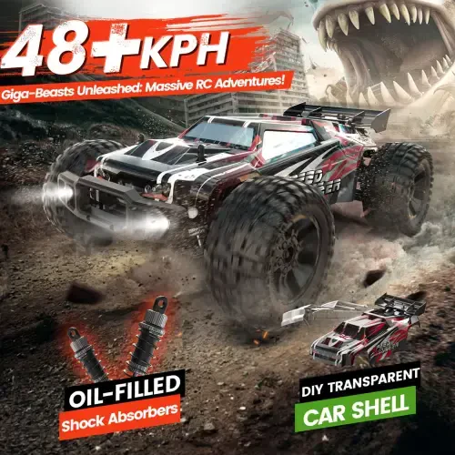 DEERC 9206E 1:10 масштабли RC машиналар, 48+ км/соат юқори тезликдаги хобби даражасидаги пультдан бошқариладиган машина катталар ва ўғил болалар учун, барча ерлар учун 4WD 2.4GHz RC Monster Truck 2 та батарея билан 40+ дақиқа ўйнаш учун - DEERC (1)