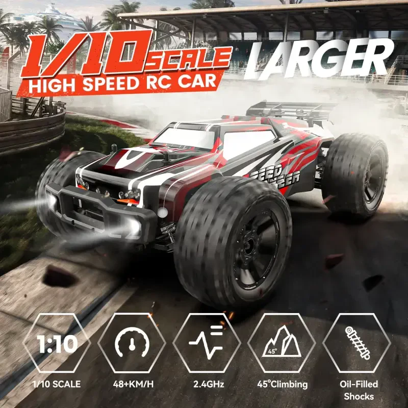 DEERC 9206E 1:10 масштабли RC машиналар, 48+ км/соат юқори тезликдаги хобби даражасидаги пультдан бошқариладиган машина катталар ва ўғил болалар учун, барча ерлар учун 4WD 2.4GHz RC Monster Truck 2 та батарея билан 40+ дақиқа ўйнаш учун - 5