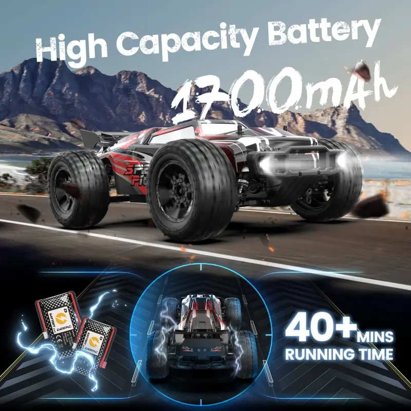DEERC 9206E 1: 10 Scale RC Cars,48+ KM/H Hobby Grade High Speed Remote Control Car for Adults Boys,All Terrain 4WD 2.4GHz RC Monster Truck with 2 Battery for 40+ Min Play-RED - 2