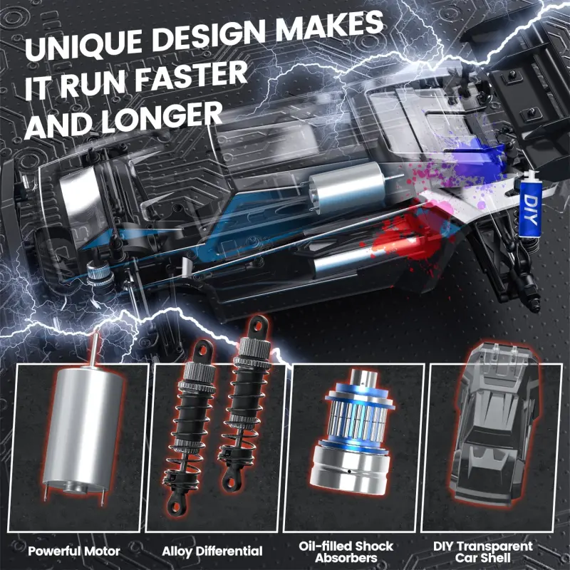 DEERC 9206E 1: 10 Scale RC Cars,48+ KM/H Hobby Grade High Speed Remote Control Car for Adults Boys,All Terrain 4WD 2.4GHz RC Monster Truck with 2 Battery for 40+ Min Play-RED - 4