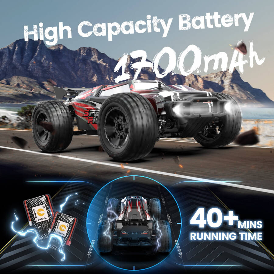 DEERC 9206E 1:10 Scale RC Cars, 48+ KM/H Hobby Grade High Speed Remote Control Car for Adults & Boys, All Terrain 4WD 2.4GHz RC Monster Truck with 2 Batteries for 40+ Min Play - 3