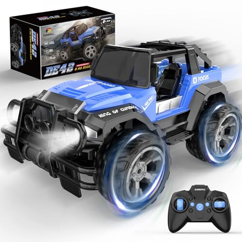 DEERC DE42 Uzaktan Kumandalı Araba RC Yarış Arabaları, 1:18 Ölçekli 80 Dakika Oyun Süresi 2.4Ghz LED Işık Otomatik Mod Off Road RC Kamyonlar Depolama Kutusu ile, Tüm Arazi SUV Araba Oyuncakları Hediyeler Erkek Çocuklar Kızlar Gençler İçin, Mavi - 6