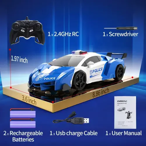 DEERC Transform Remote Control Car, 2.4GHz Robot RC Cars, 1: 18 Scale Police Car Toy One-Button Deformation & 360° Rotating Drifting for Kids Boys Age 4-7 8-12 - GENERIC (1)