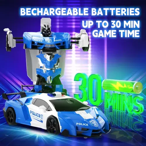 DEERC Transform Remote Control Car, 2.4GHz Robot RC Cars, 1:18 Scale Police Car Toy One-Button Deformation & 360° Rotating Drifting for Kids Boys Age 4-7 8-12 - 5