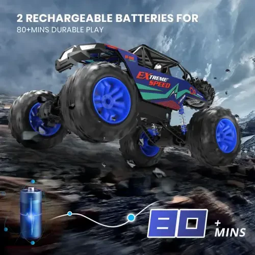 DEERC Metal Car Large 1: 8 Scale 4WD Remote Control Monster Truck with 2 Batteries Toys Gifts for Kids Adults 2.4Ghz All Terrain Off-Road Vehicle-DARKBLUE - JOYSTONE (1)