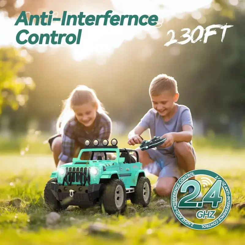 DEERC Remote Control Car with Fog Mist & Music, 1:16 Remote Control Truck for Boys, 2.4Ghz RC Car Toy with 2 Batteries, All Terrain SUV Gifts Crawler with Trailer Hitch - DEERC