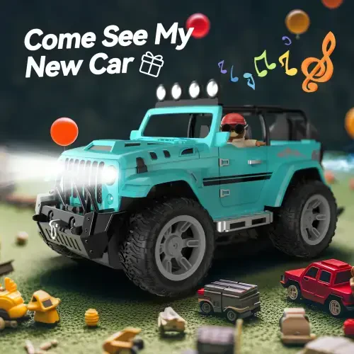 DEERC Remote Control Car with Fog Mist & Music, 1:16 Remote Control Truck for Boys, 2.4Ghz RC Car Toy with 2 Batteries, All Terrain SUV Gifts Crawler with Trailer Hitch - 4