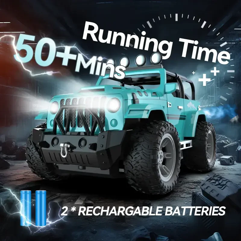 DEERC Remote Control Car with Fog Mist & Music, 1:16 Remote Control Truck for Boys, 2.4Ghz RC Car Toy with 2 Batteries, All Terrain SUV Gifts Crawler with Trailer Hitch - 5