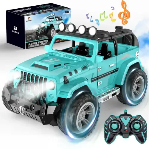 DEERC Remote Control Car with Fog Mist & Music, 1:16 Remote Control Truck for Boys, 2.4Ghz RC Car Toy with 2 Batteries, All Terrain SUV Gifts Crawler with Trailer Hitch - 6