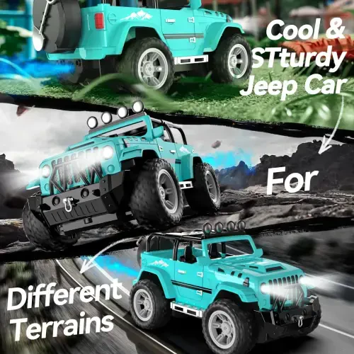 DEERC Remote Control Car with Fog Mist & Music, 1:16 Remote Control Truck for Boys, 2.4Ghz RC Car Toy with 2 Batteries, All Terrain SUV Gifts Crawler with Trailer Hitch - 7
