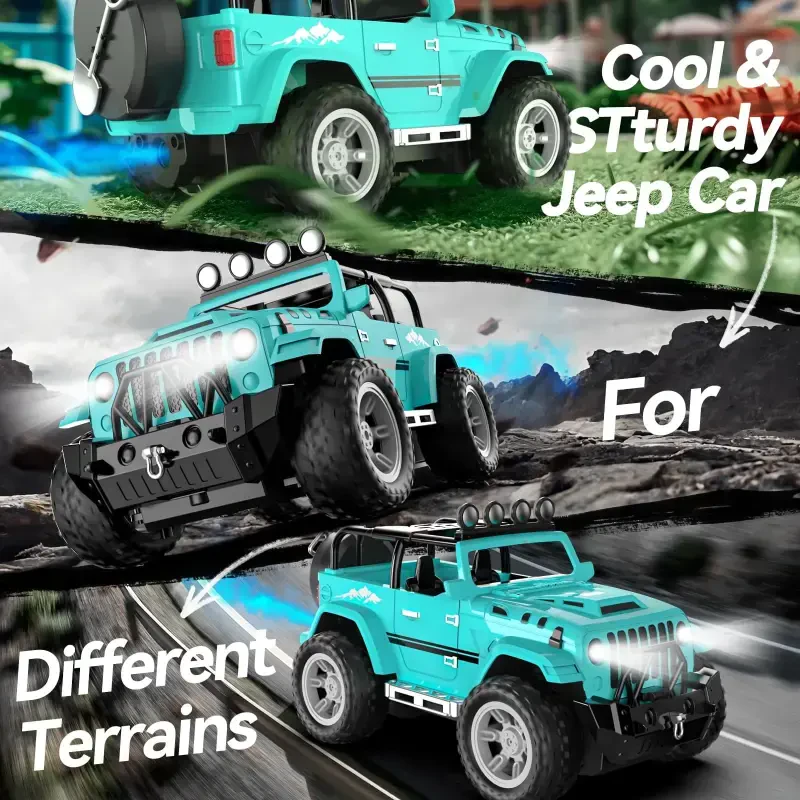 DEERC Remote Control Car with Fog Mist & Music, 1:16 Remote Control Truck for Boys, 2.4Ghz RC Car Toy with 2 Batteries, All Terrain SUV Gifts Crawler with Trailer Hitch - 7