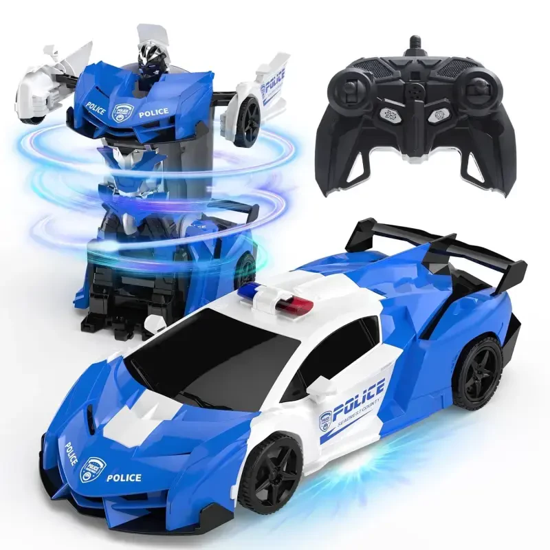 DEERC Transform Remote Control Car, 2.4GHz Robot RC Cars, 1:18 Scale Police Car Toy One-Button Deformation & 360° Rotating Drifting for Kids Boys Age 4-7 8-12 - 7
