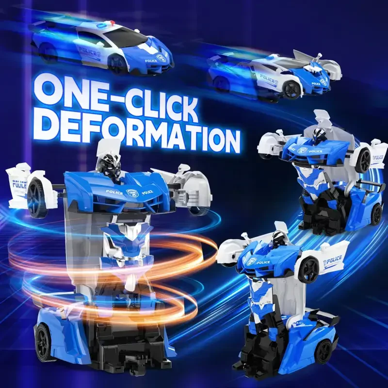 DEERC Transform Uzoqdan Boshqariladigan Mashina, 2.4GHz Robot RC Mashinalar, 1:18 Masshtabli Milisiya Mashinasi O'yinchoq, Bitta Tugma Bilan Transformatsiya & 360° Aylanuvchi Drift 4-7 va 8-12 yoshli Bolalar Uchun - 1