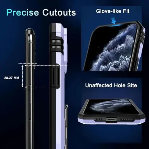 DEERLAMN Case for iPhone 11 Pro with Slide Camera Cover+Screen Protector (1 Pack), Rotated Ring Kickstand Military Grade Shockproof Protective Cover-Light Purple - 6