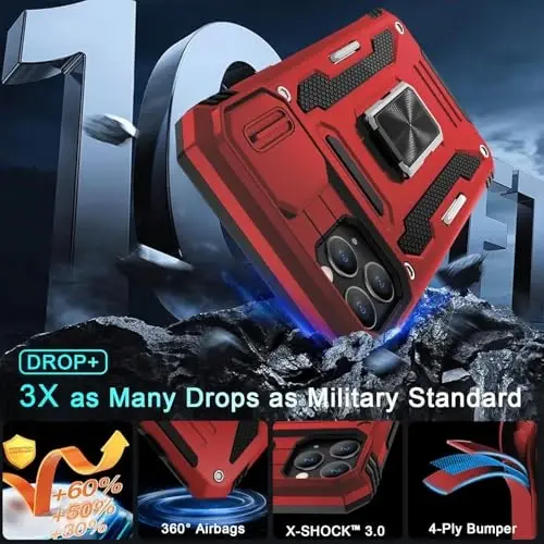 DEERLAMN Case for iPhone 11 Pro with Slide Camera Cover+Screen Protector (1 Pack), Rotated Ring Kickstand Military Grade Shockproof Protective Cover-Red - 3
