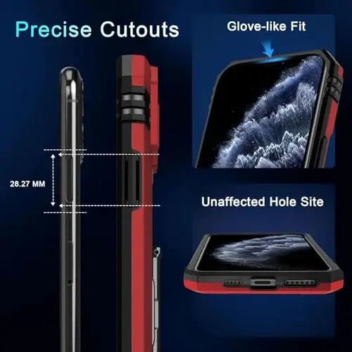 DEERLAMN Case for iPhone 11 Pro with Slide Camera Cover+Screen Protector (1 Pack), Rotated Ring Kickstand Military Grade Shockproof Protective Cover-Red - 6