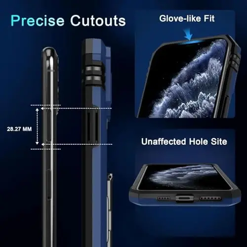 DEERLAMN Case for iPhone 11 Pro with Slide Camera Cover+Screen Protector (1 Pack), Rotated Ring Kickstand Military Grade Shockproof Protective Cover-Navy Blue - 6