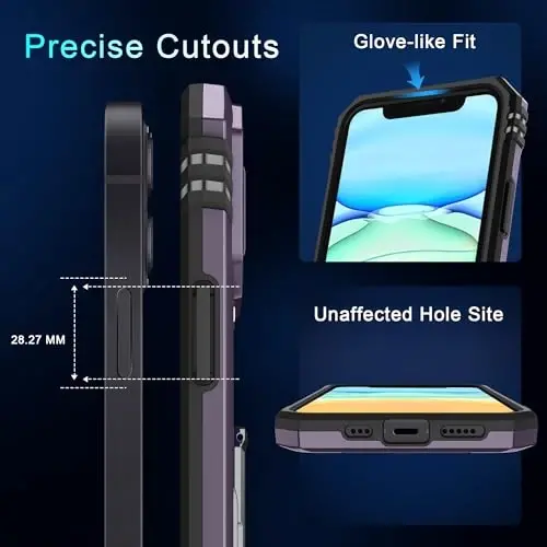 DEERLAMN Case for iPhone 11 with Slide Camera Cover+Screen Protector(2 Packs),Rotated Ring Kickstand Military Grade Shockproof Protective Cover-Deep Purple - 1