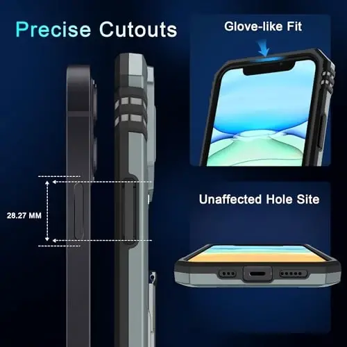 DEERLAMN Case for iPhone 11 with Slide Camera Cover+Screen Protector(2 Packs),Rotated Ring Kickstand Military Grade Shockproof Protective Cover-Grey - 1