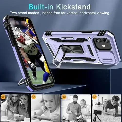 DEERLAMN Case for iPhone 11 with Slide Camera Cover+Screen Protector(2 Packs),Rotated Ring Kickstand Military Grade Shockproof Protective Cover-Light Purple - 4