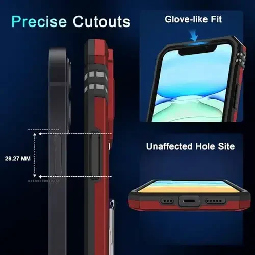 DEERLAMN Case for iPhone 11 with Slide Camera Cover+Screen Protector(2 Packs),Rotated Ring Kickstand Military Grade Shockproof Protective Cover-Red - 6