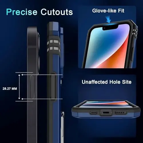 DEERLAMN Case for iPhone 13 Mini with Slide Camera Cover+Screen Protector (1 Pack), Rotated Ring Kickstand Military Grade Shockproof Protective Cover-Navy Blue - 6