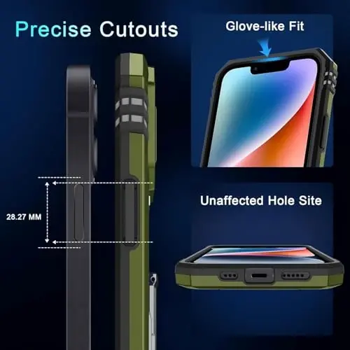 DEERLAMN Case for iPhone 13 Mini with Slide Camera Cover+Screen Protector (1 Pack), Rotated Ring Kickstand Military Grade Shockproof Protective Cover-Olive Green - 6
