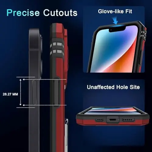 DEERLAMN Case for iPhone 13 Mini with Slide Camera Cover+Screen Protector (1 Pack), Rotated Ring Kickstand Military Grade Shockproof Protective Cover-Red - 6