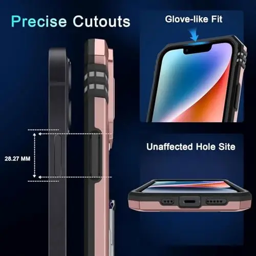 DEERLAMN Case for iPhone 13 Mini with Slide Camera Cover+Screen Protector (1 Pack), Rotated Ring Kickstand Military Grade Shockproof Protective Cover-Rose Gold - 6