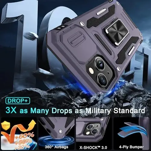 DEERLAMN Case for iPhone 14 Plus with Slide Camera Cover+Screen Protector(1 Pack), Rotated Ring Kickstand Military Grade Shockproof Protective Cover 6.7 Inch-Deep Purple - 4