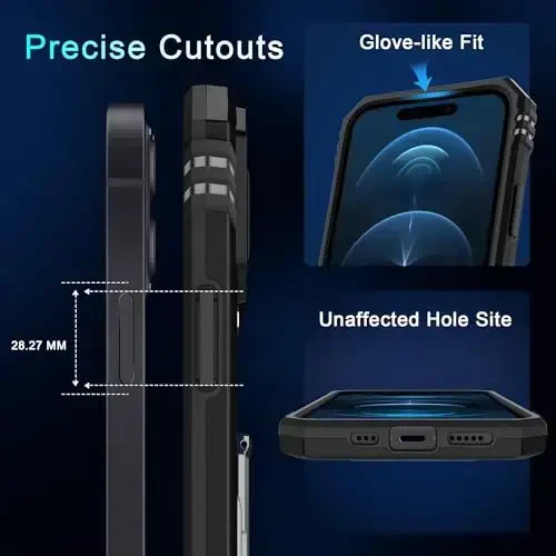 DEERLAMN Case for iPhone 15 with Slide Camera Cover + Screen Protector (2 Packs), Rotated Ring Kickstand Military Grade Shockproof Protective Cover-Black - 6