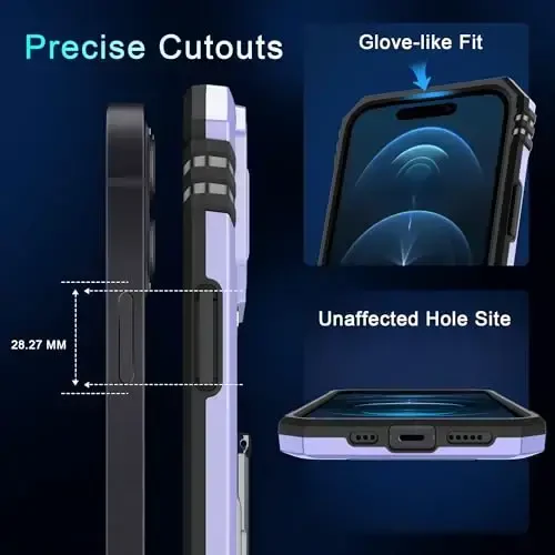 DEERLAMN Case for iPhone 15 with Slide Camera Cover + Screen Protector (2 Packs), Rotated Ring Kickstand Military Grade Shockproof Protective Cover-Light Purple - 6