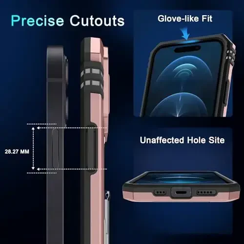 DEERLAMN Case for iPhone 15 with Slide Camera Cover + Screen Protector (2 Packs), Rotated Ring Kickstand Military Grade Shockproof Protective Cover-Rose Gold - 6