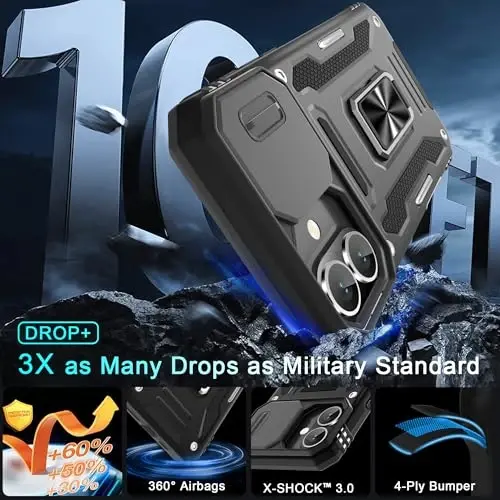 DEERLAMN Case for iPhone 16 Plus with Slide Camera Cover+Screen Protector (1 Pack), Rotated Ring Kickstand Military Grade Shockproof Protective Cover-Black - 3