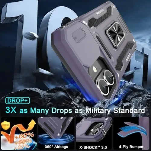 DEERLAMN Case for iPhone 16 Plus with Slide Camera Cover+Screen Protector (1 Pack), Rotated Ring Kickstand Military Grade Shockproof Protective Cover-Deep Purple - 3