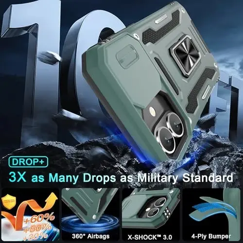 DEERLAMN Case for iPhone 16 Plus with Slide Camera Cover+Screen Protector (1 Pack), Rotated Ring Kickstand Military Grade Shockproof Protective Cover-Green - 3