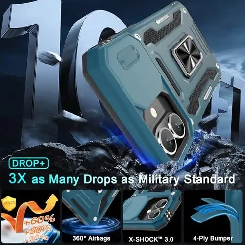 DEERLAMN Case for iPhone 16 Plus with Slide Camera Cover+Screen Protector (1 Pack), Rotated Ring Kickstand Military Grade Shockproof Protective Cover-Light Blue - 3