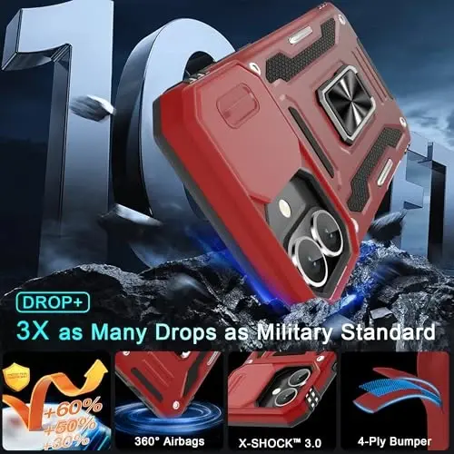 DEERLAMN Case for iPhone 16 Plus with Slide Camera Cover+Screen Protector (1 Pack), Rotated Ring Kickstand Military Grade Shockproof Protective Cover-Red - 3