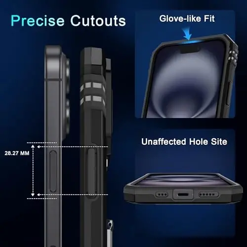 DEERLAMN Case for iPhone 16 with Slide Camera Cover+Screen Protector (2 Packs), Rotated Ring Kickstand Military Grade Shockproof Protective Cover-Black 