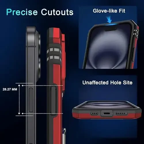 DEERLAMN Case for iPhone 16 with Slide Camera Cover+Screen Protector (2 Packs), Rotated Ring Kickstand Military Grade Shockproof Protective Cover-Red - 6