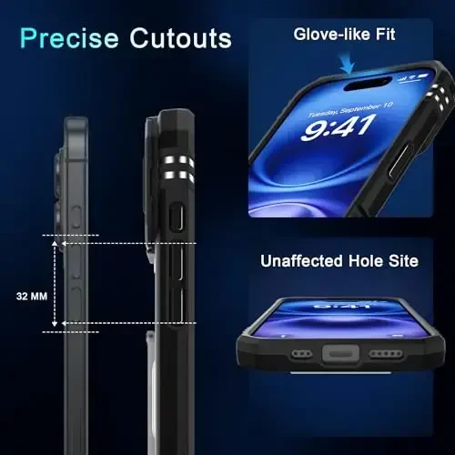 DEERLAMN Case for iPhone 17 6.3-Inch with Slide Camera Cover + Screen Protector (2 Packs), Rotated Ring Kickstand Military Grade Shockproof Protective Cover-Black - 6