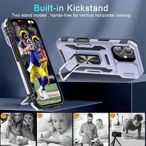 DEERLAMN Case for iPhone 17 6.3-Inch with Slide Camera Cover + Screen Protector (2 Packs), Rotated Ring Kickstand Military Grade Shockproof Protective Cover-Light Purple - 4