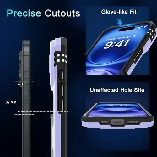 DEERLAMN Case for iPhone 17 6.3-Inch with Slide Camera Cover + Screen Protector (2 Packs), Rotated Ring Kickstand Military Grade Shockproof Protective Cover-Light Purple - 6