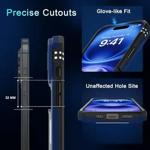 DEERLAMN Case for iPhone 17 6.3-Inch with Slide Camera Cover + Screen Protector (2 Packs), Rotated Ring Kickstand Military Grade Shockproof Protective Cover-Navy Blue - 6