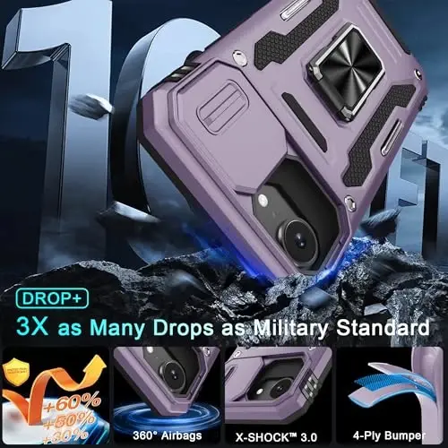 DEERLAMN Case for iPhone 17e/iPhone 16e 6.1-Inch with Slide Camera Cover+Screen Protector (2 Packs), Rotated Ring Kickstand Military Grade Shockproof Protective Cover-Deep Purple - 3