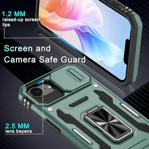 DEERLAMN Case for iPhone 17e/iPhone 16e 6.1-Inch with Slide Camera Cover+Screen Protector (2 Packs), Rotated Ring Kickstand Military Grade Shockproof Protective Cover-Green - 5
